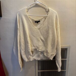 Lulu's Cream V-Neck Sweater Cozy Knit